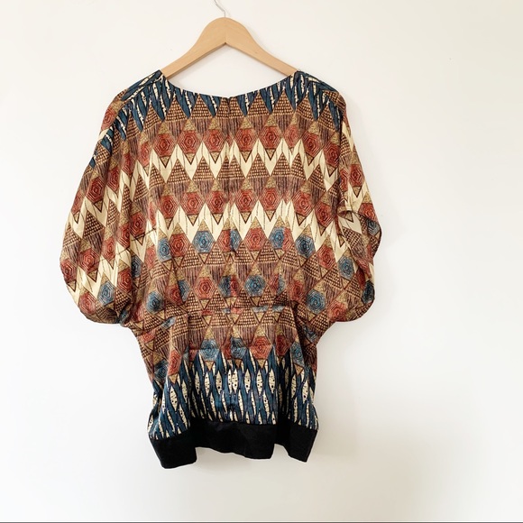 Allen B by Allen Schwartz Brown Printes Boho Kimono Blouse - Picture 7 of 7